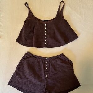 Zara Gauzy Tank and Shorts Set - Brown - Size S